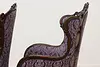 Pair French Design Vintage Carved Wingback Chairs New Fabric (11)