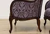 Pair French Design Vintage Carved Wingback Chairs New Fabric (12)