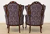 Pair French Design Vintage Carved Wingback Chairs New Fabric (14)