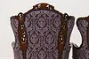 Pair French Design Vintage Carved Wingback Chairs New Fabric (15)