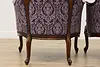 Pair French Design Vintage Carved Wingback Chairs New Fabric (17)