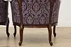 Pair French Design Vintage Carved Wingback Chairs New Fabric (18)