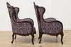 Pair French Design Vintage Carved Wingback Chairs New Fabric (19)