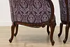 Pair French Design Vintage Carved Wingback Chairs New Fabric (22)