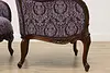 Pair French Design Vintage Carved Wingback Chairs New Fabric (23)