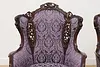 Pair French Design Vintage Carved Wingback Chairs New Fabric (3)