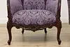 Pair French Design Vintage Carved Wingback Chairs New Fabric (5)