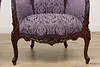 Pair French Design Vintage Carved Wingback Chairs New Fabric (6)