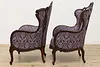 Pair French Design Vintage Carved Wingback Chairs New Fabric (9)