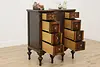 Pair English Tudor Walnut & Marquetry Nightstands End Tables (2)