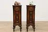 Pair English Tudor Walnut & Marquetry Nightstands End Tables (4)