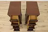 Pair English Tudor Walnut & Marquetry Nightstands End Tables (5)