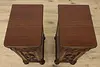 Pair English Tudor Walnut & Marquetry Nightstands End Tables (6)