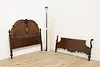 English Tudor Antique Walnut & Marquetry Full or Queen Bed (12)