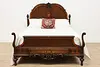 English Tudor Antique Walnut & Marquetry Full or Queen Bed (2)