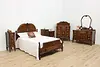 English Tudor Antique Walnut & Marquetry Full or Queen Bed (3)