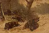 German Boar Hunt Antique Print Signed 24" (2)