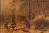 German Bear Hunt Antique Print Signed 24.5" (2)