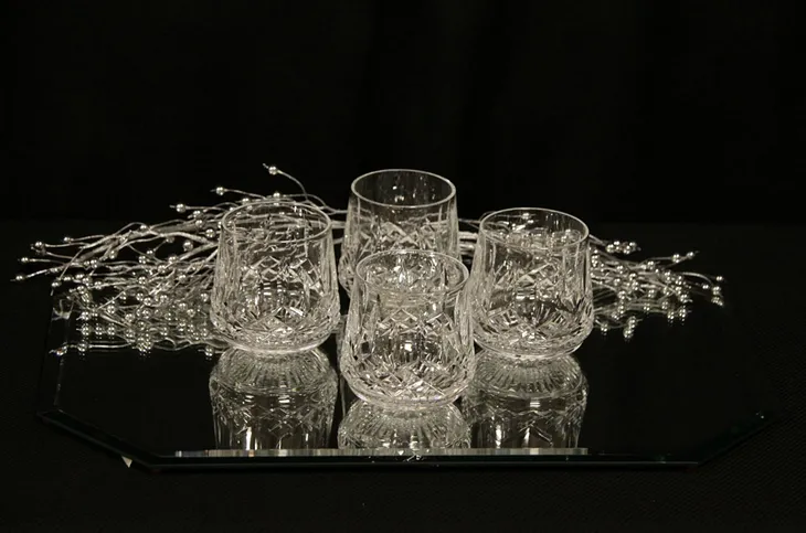 Set of 4 Waterford Lismore Hand Cut Old Fashioned Tumblers