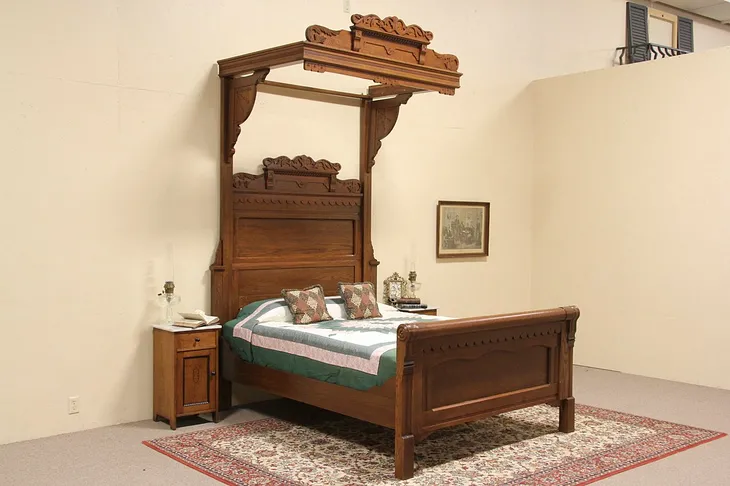 Louisiana Plantation Antique 1880 Half Tester Queen Size Bed (1)