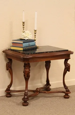 Carved Ram & Black Marble Coffee Table