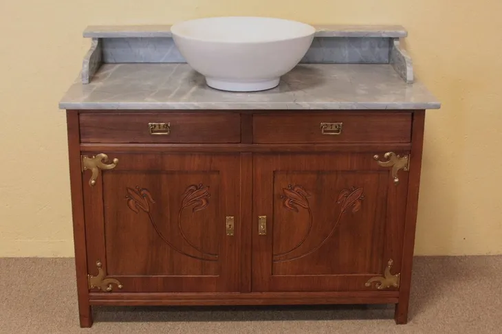 Art Nouveau Marbletop Server, Bar Vessel Sink Vanity