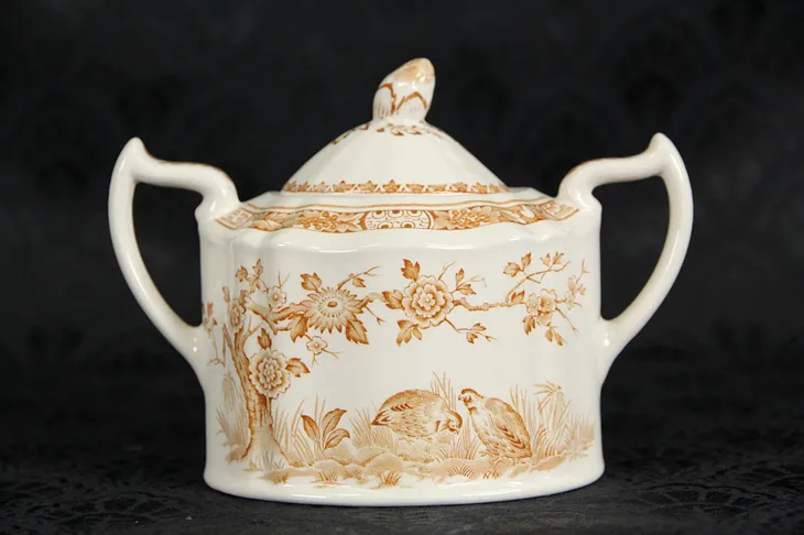 Furnival 1913 Brown Quail Covered Sugar Bowl