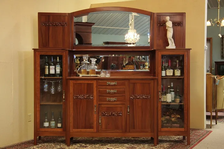 Art Deco Back Bar or Sideboard, Marble and Mirror