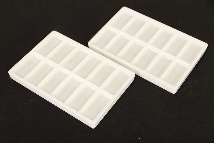 Pair of Dentist Milk Glass 12 Compartment Dental Tool Trays, Jewelry Tray (1)