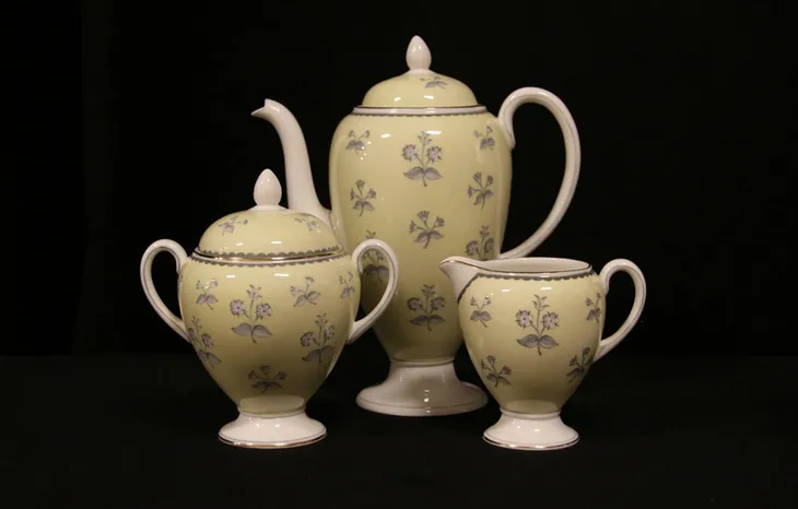 Wedgwood Pimpernel Yellow Pot, Sugar & Creamer