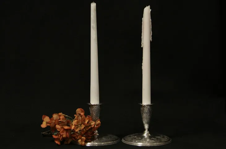 Pair of Wilcox Paisley Silverplate Candlesticks (1)