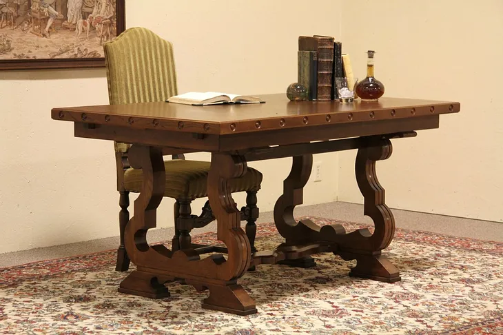 Carved Oak Writing Desk, Library or Dining Table