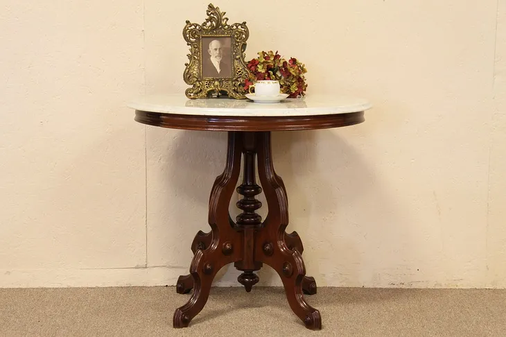 Victorian Oval Marble Parlor Lamp Table