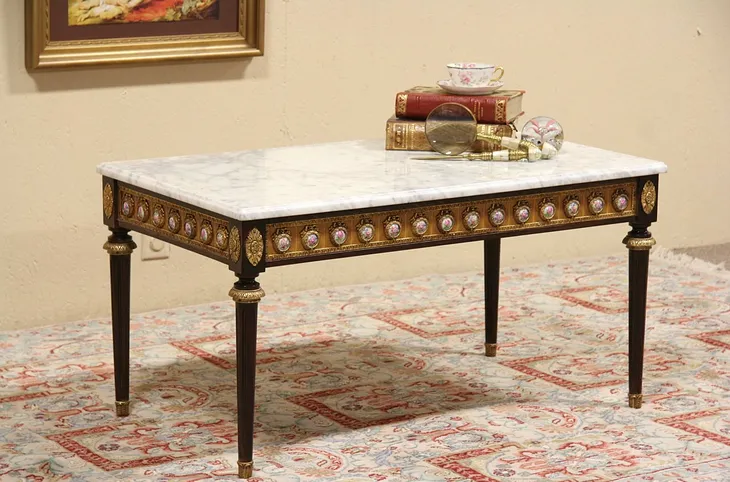 Marble Coffee Table, Porcelain & Bronze Mounts