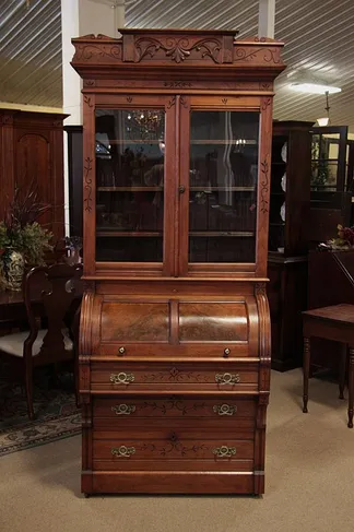 Victorian Walnut Eastlake Cylinder Secretary Desk (1)