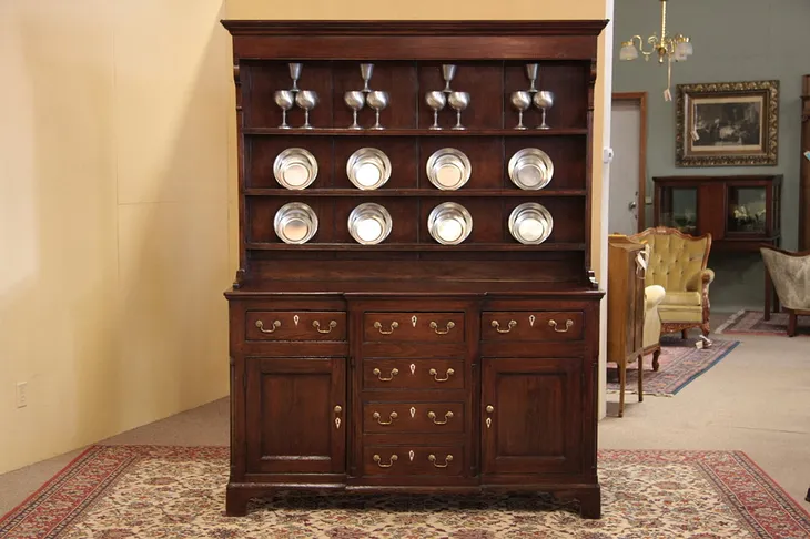 Georgian Pine Antique Welsh Dresser, Pewter Cupboard