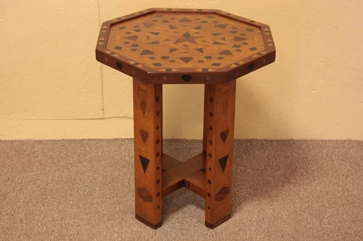 Arts & Crafts Inlaid Chairside Table or Pedestal