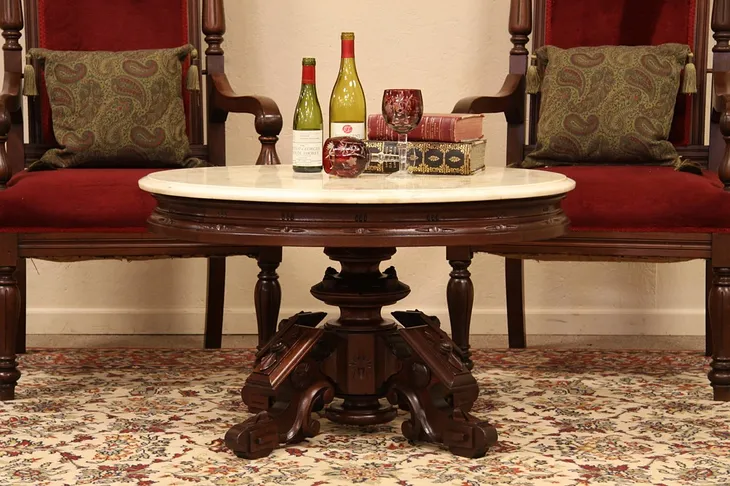 Victorian Marble Top Carved Coffee Table