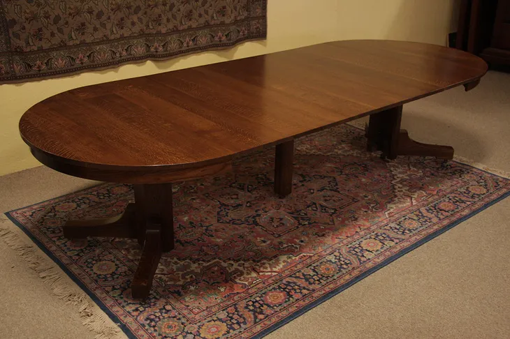 Arts & Crafts Mission Oak 4' Round Dining Table 10'