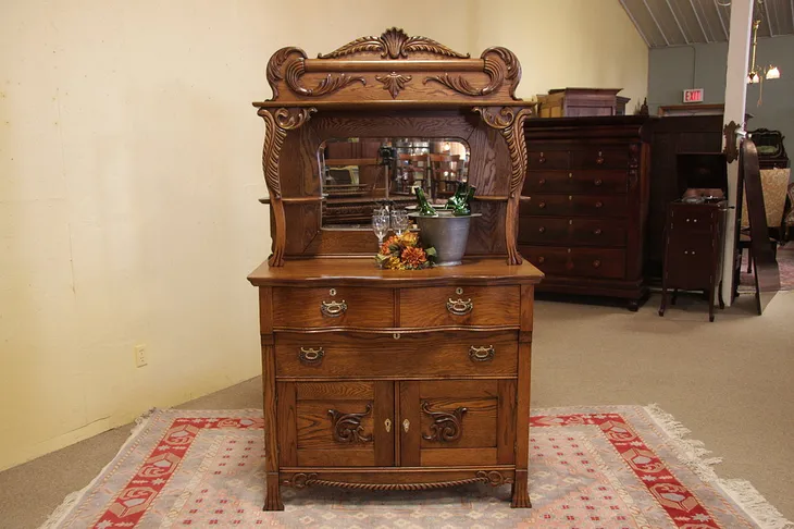 Victorian Oak Sideboard Buffet, Gallery with Mirror