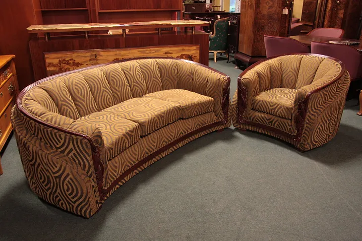 Carved Art Deco Sofa and Armchair Set (1)