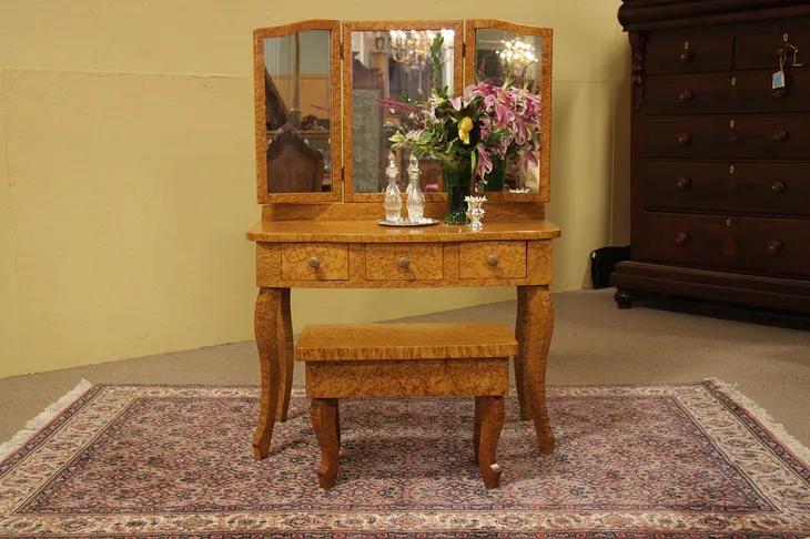 Folk Art Birdseye Maple Dressing Table or Vanity