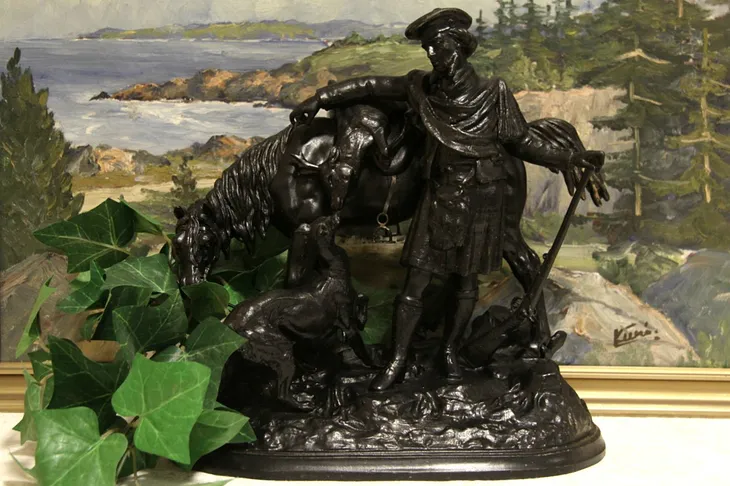 Renaissance Hunter & Horse Antique 1890 Statue (1)