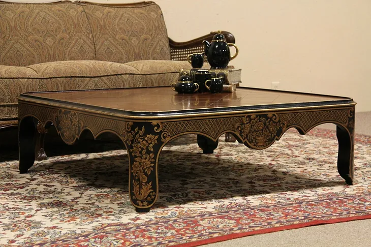 Baker Oak & Lacquer Coffee Table