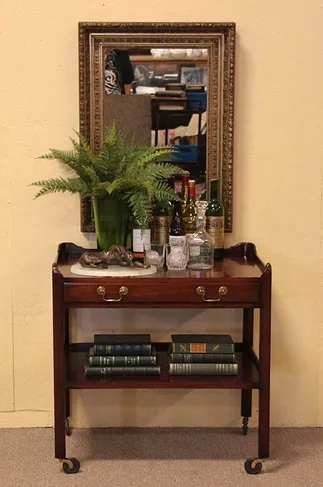 Rolling Mahogany Serving or Bar Cart