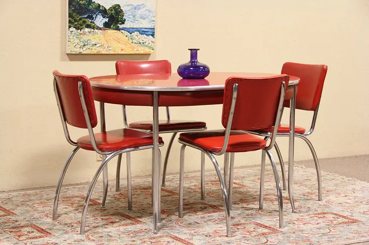 Howellite Retro Red Kitchen Or Dinette Set, Table & 4 Chairs