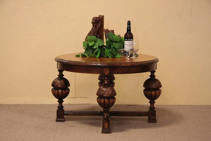 Tudor Carved Round Coffee Table, Sunburst Top