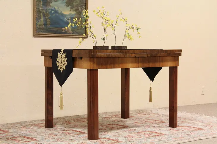 Art Deco Italian 1935 Library or Dining Table, Pull Out Leaves