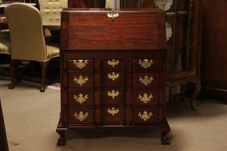 Georgian Block Front Mahogany Secretary Desk