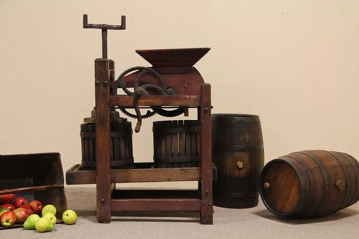 Wine or Cider Antique Press & Barrels (1)